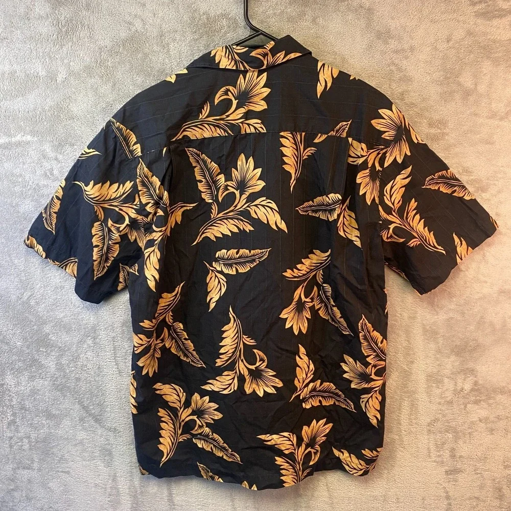 Reyn Spooner Aloha Hawaiian Shirt Black Gold Floral Size Not Tagged